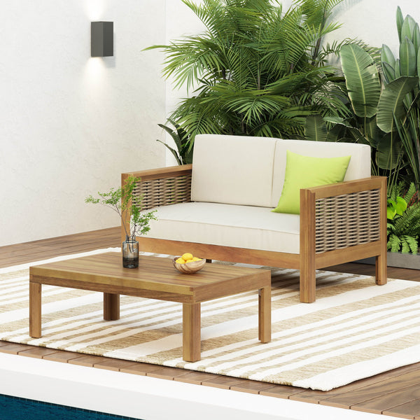 English Elm Outdoor Acacia Teak Patio Loveseat Set with Wicker Detail and Resort Style 70141.00BGE