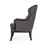 Christopher Knight Home® - Noble House - Mantua Contemporary Fabric Upholstered Accent Chair with Nailhead Trim, Charcoal and Dark Brown