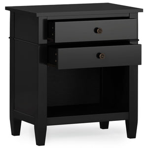 English Elm Carlton Bedside Table - Solid Wood In Black Finish With Spacious Drawers & Open Shelf For Storage B136P158573