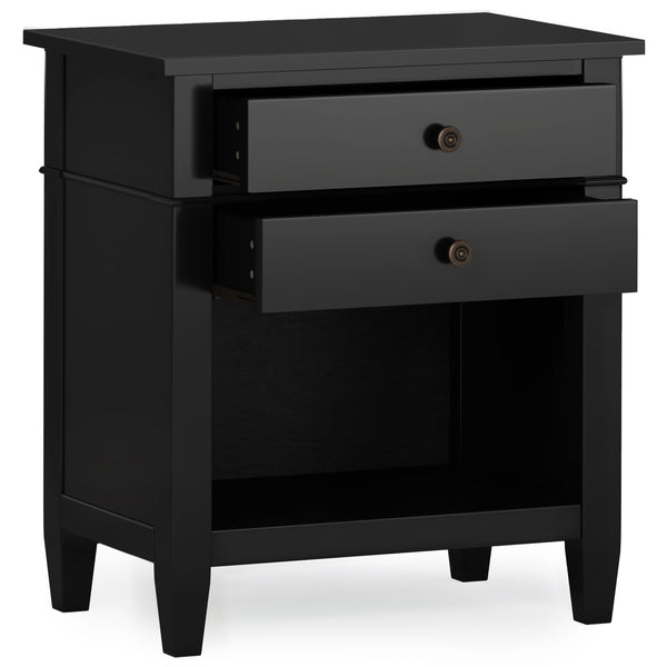 English Elm Carlton Bedside Table - Solid Wood In Black Finish With Spacious Drawers & Open Shelf For Storage B136P158573