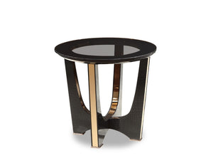 VIG Furniture Talin Crocodile-Embossed Black End Table With Rose Gold Accents & Smoked Tempered Glass Top — Glam Modern Centerpiece VGUNCK813-60
