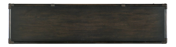 Hooker Furniture Retreat Pole Rattan Sideboard With Rope Accents, Dune Oak Veneer, Soft Pewter Hardware & Storage Dark Wood 6950-75917-99