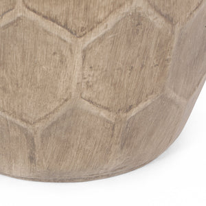 English Elm Outdoor Honeycomb Concrete Barrel Side Table with Organic Sculpted Natural Finish 73443.00