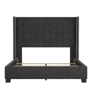 Homelegance By Top-Line Harlyn Tufted Linen Wingback Bed Dark Grey Linen
