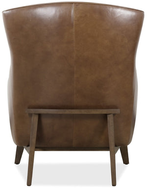 Hooker Furniture Camille Top-Grain Leather Club Chair In Hazelnut Brown With Sculptural Wood Cradle Base, Plush Seat CC237-086
