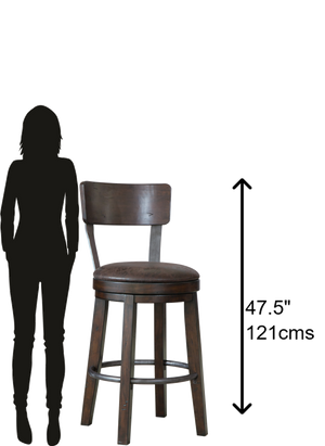 Hekman Furniture 697040 Rustic Hardwood Bar Stool With Faux Leather Seat, Swivel Design, And Aged Iron Accents Rustic Hardwood Bev Trolley Bar Stool 697040