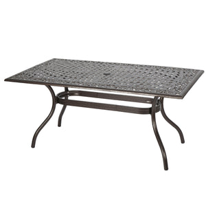 English Elm Christopher Knight Home® - PHOENIX Cast Aluminum Rectangle Dining Table with Floral Lattice, Umbrella Hole, Rust-Resistant Finish Bronze 69.75 L x 40.5 W x 4.75 H 57704.00