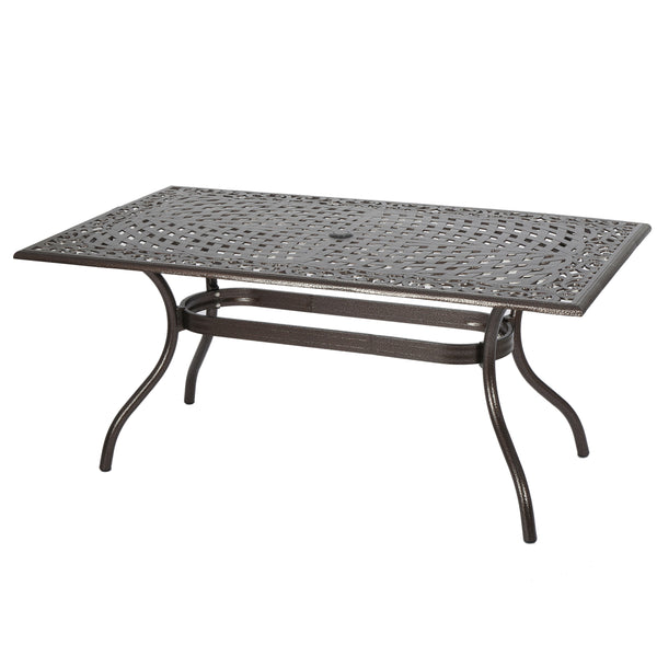 English Elm Christopher Knight Home® - PHOENIX Cast Aluminum Rectangle Dining Table with Floral Lattice, Umbrella Hole, Rust-Resistant Finish Bronze 69.75 L x 40.5 W x 4.75 H 57704.00
