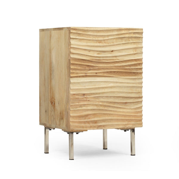 English Elm Christopher Knight Home® - BEDSIDE Mango Wood 1 Door Nightstand with Wave Door, Iron Legs, Handcrafted Modern Storage 18"W 66704.00