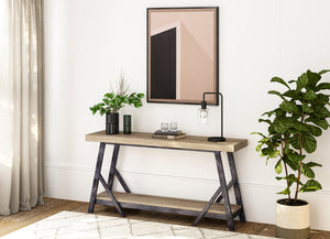 A.R.T. Furniture Frame Console Table – Stylish Two-tone Finish With Industrial Charm, Fixed Shelf & Protective Glides Light Brown Ash & Poplar Solid,Plank,Effect Flakey & Quarter,Sawn Oak Veneer 278374-2344