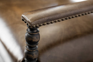 Hooker Furniture Hill Country Comfort Upholstered Arm Chair With Leather Seat, Woven Back, Distressed Anthracite Finish, Nailhead Trim 5960-75400-BLK