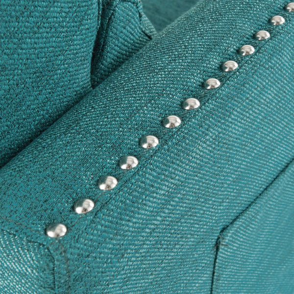 English Elm Pushback Recliner Accent Chair Solid Birch Frame Rivet Detail Mid-century Living Room Seat Teal 65532.00T