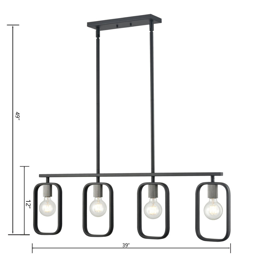 Atlas Dylan 39'' Wide 4-Light Linear Chandelier - Modern Matte Black Fixture with Industrial Accents CL11002-BK