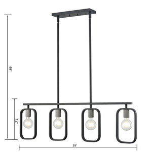 Atlas Dylan 39'' Wide 4-Light Linear Chandelier - Modern Matte Black Fixture with Industrial Accents CL11002-BK