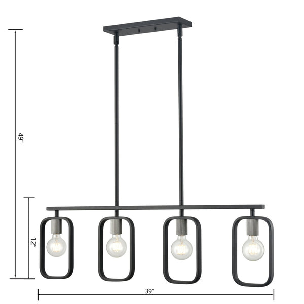 Atlas Dylan 39'' Wide 4-Light Linear Chandelier - Modern Matte Black Fixture with Industrial Accents CL11002-BK