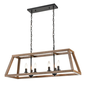 Atlas Barrow 36" 6-Light Linear Chandelier - Stylish Matte Black & Wood Fusion for Modern Spaces CL11005-NA