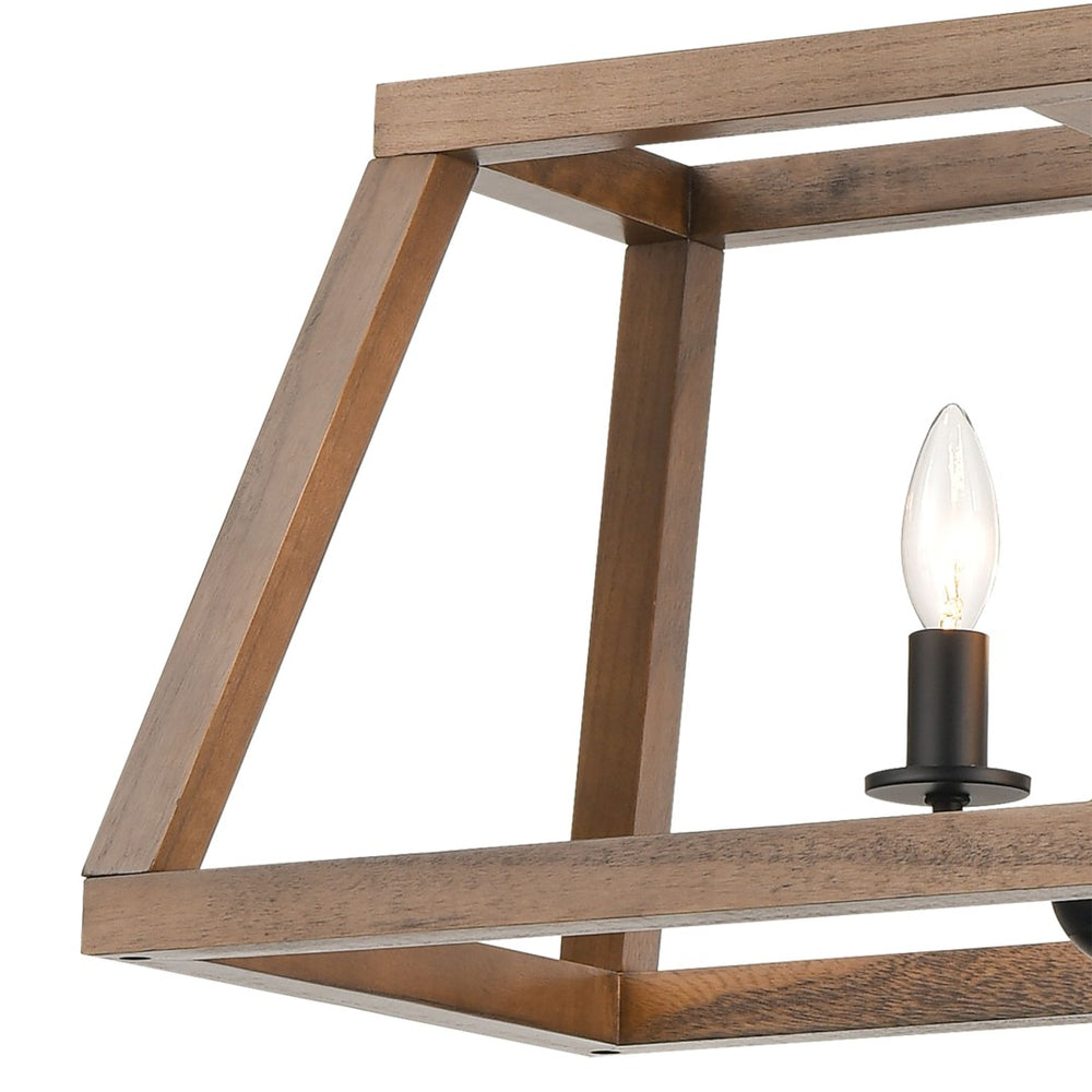 Atlas Barrow 36" 6-Light Linear Chandelier - Stylish Matte Black & Wood Fusion for Modern Spaces CL11005-NA