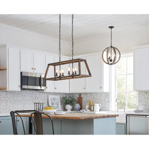 Atlas Barrow 36" 6-Light Linear Chandelier - Stylish Matte Black & Wood Fusion for Modern Spaces CL11005-NA
