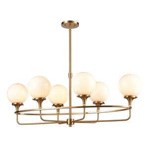 Atlas Beverly Hills 38" Wide 6-Light Linear Chandelier - Retro Chic Satin Brass with White Globe Shades CL11006-BS