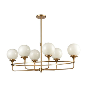Atlas Beverly Hills 38" Wide 6-Light Linear Chandelier - Retro Chic Satin Brass with White Globe Shades CL11006-BS