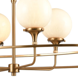 Atlas Beverly Hills 38" Wide 6-Light Linear Chandelier - Retro Chic Satin Brass with White Globe Shades CL11006-BS