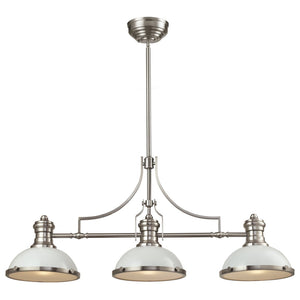 Atlas Chadwick 47" Wide 3-Light Linear Chandelier - Timeless Elegance for Dining Rooms and Foyers Satin Nickel with Gloss White CL11009-NK2