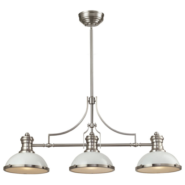 Atlas Chadwick 47" Wide 3-Light Linear Chandelier - Timeless Elegance for Dining Rooms and Foyers Satin Nickel with Gloss White CL11009-NK2