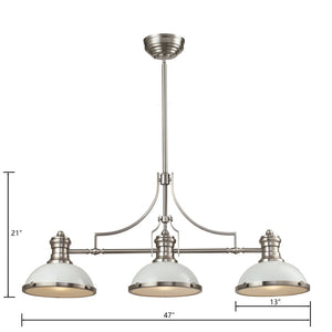 Atlas Chadwick 47" Wide 3-Light Linear Chandelier - Timeless Elegance for Dining Rooms and Foyers Satin Nickel with Gloss White CL11009-NK2