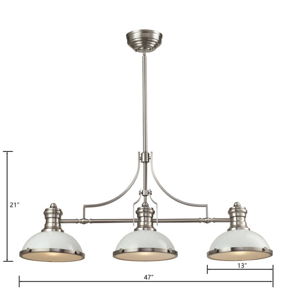 Atlas Chadwick 47" Wide 3-Light Linear Chandelier - Timeless Elegance for Dining Rooms and Foyers Satin Nickel with Gloss White CL11009-NK2