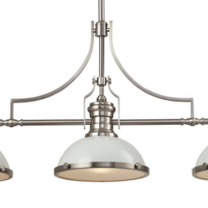 Atlas Chadwick 47" Wide 3-Light Linear Chandelier - Timeless Elegance for Dining Rooms and Foyers Satin Nickel with Gloss White CL11009-NK2