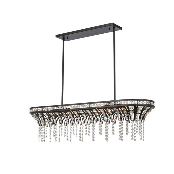 Atlas Fantania 36'' Wide 4-Light Linear Chandelier - Modern Crystal Accents for Elegant Ambient Lighting Matte Black CL11015-BK