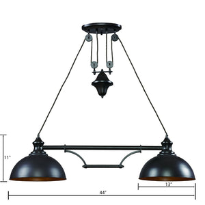 Atlas Farmhouse 2-Light Linear Chandelier - Elegant Rustic Design for Dining, Kitchen, or Entryway Spaces Oiled Bronze 44'' CL11016-BZ