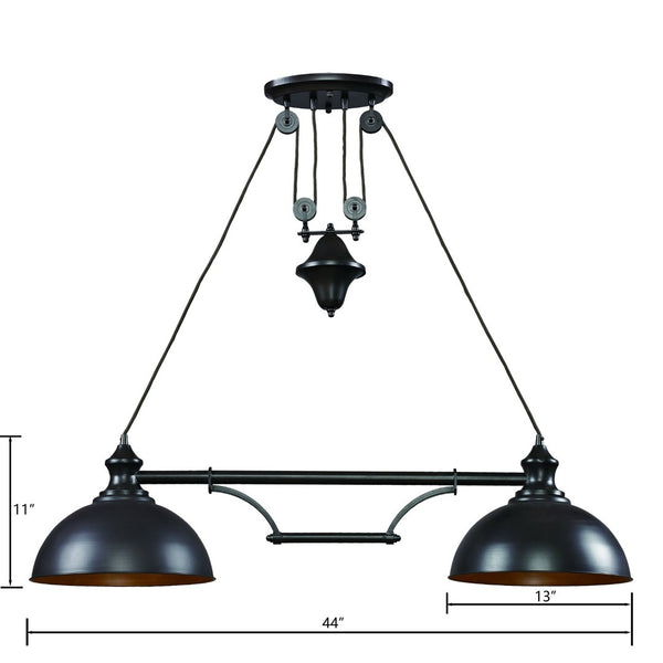 Atlas Farmhouse 2-Light Linear Chandelier - Elegant Rustic Design for Dining, Kitchen, or Entryway Spaces Oiled Bronze 44'' CL11016-BZ