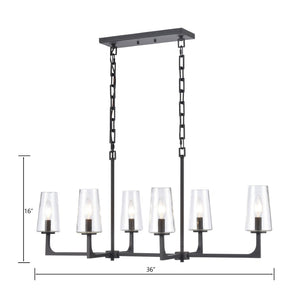Atlas Fitzroy 36'' Wide 6-Light Linear Chandelier - Modern Sculptural Fixture for Elegant Illumination Matte Black CL11017-BK