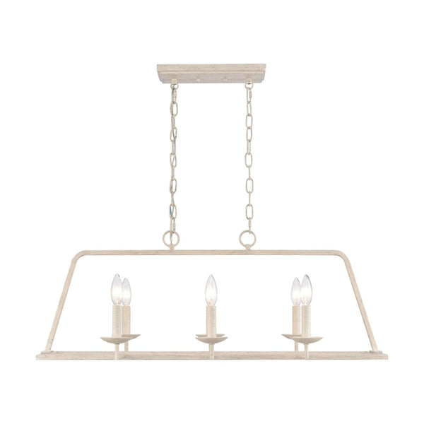 Atlas Joanie 34'' Wide 6-Light Linear Chandelier - Elegant Lantern-Style Design for Dining and Kitchens Antique White CL11018-WH