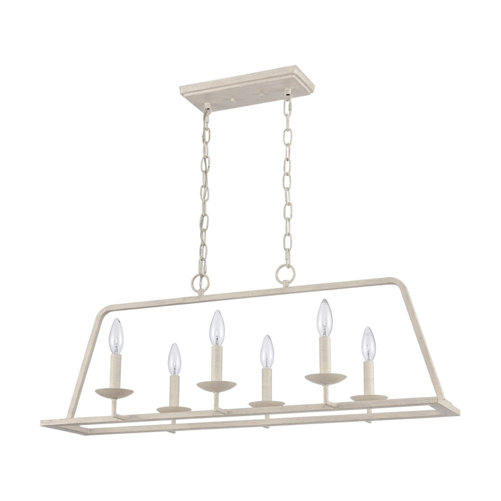 Atlas Joanie 34'' Wide 6-Light Linear Chandelier - Elegant Lantern-Style Design for Dining and Kitchens Antique White CL11018-WH