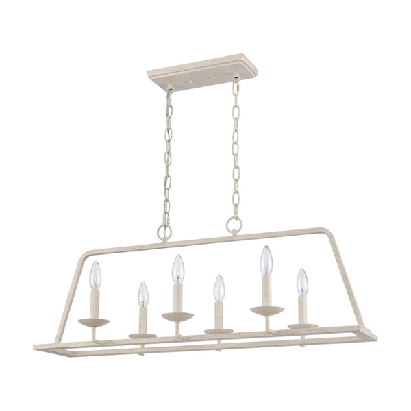 Atlas Joanie 34'' Wide 6-Light Linear Chandelier - Elegant Lantern-Style Design for Dining and Kitchens Antique White CL11018-WH