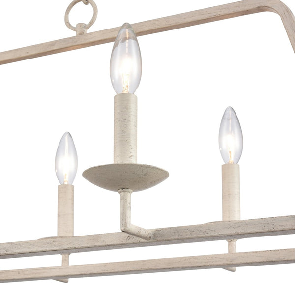 Atlas Joanie 34'' Wide 6-Light Linear Chandelier - Elegant Lantern-Style Design for Dining and Kitchens Antique White CL11018-WH