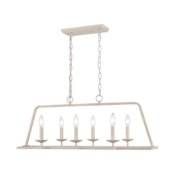 Atlas Joanie 34'' Wide 6-Light Linear Chandelier - Elegant Lantern-Style Design for Dining and Kitchens Antique White CL11018-WH