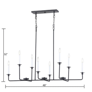 Atlas Lexington Green 48'' Wide 8-Light Linear Chandelier - Modern Elegance for Dining & Living Spaces Matte Black CL11021-BK