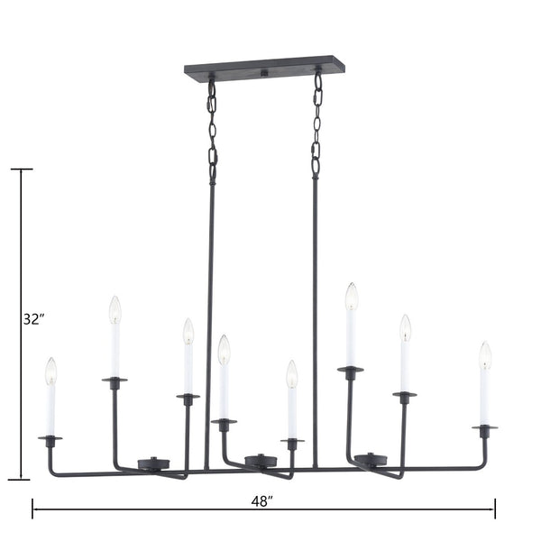 Atlas Lexington Green 48'' Wide 8-Light Linear Chandelier - Modern Elegance for Dining & Living Spaces Matte Black CL11021-BK