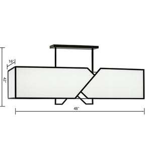 Atlas Moiselle 48'' Wide 6-Light Linear Chandelier - Modern Matte Black Metal & Fabric Shade Design CL11025-BK