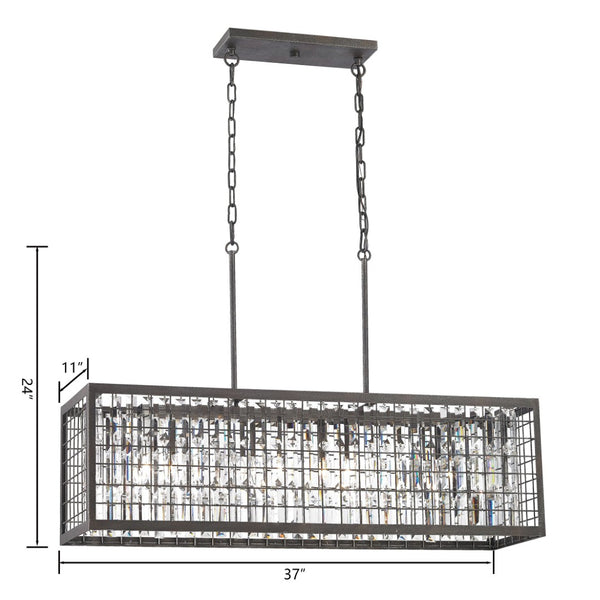 Atlas Nadina 37" Wide 4-Light Linear Chandelier - Contemporary Silverdust Iron with Crystal Elegance CL11026-GY