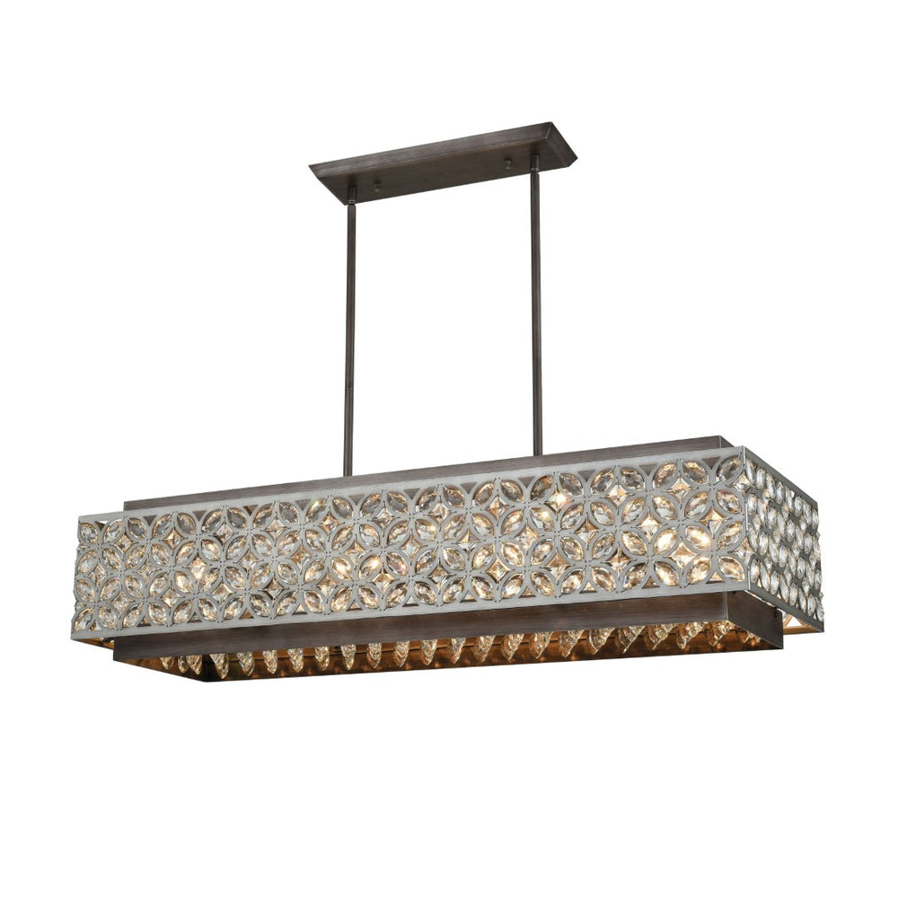 Atlas Rosslyn 40" 8-Light Linear Chandelier - Mid-Century Metal & Crystal Design for Glamorous Lighting CL11031-SV