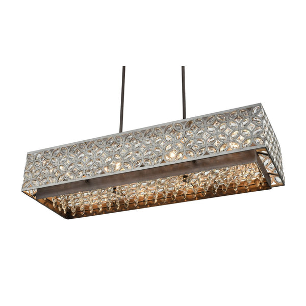 Atlas Rosslyn 40" 8-Light Linear Chandelier - Mid-Century Metal & Crystal Design for Glamorous Lighting CL11031-SV