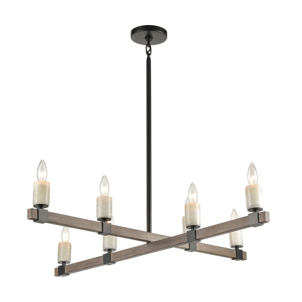 Atlas Stone Manor 39'' Wide 8-Light Linear Chandelier - Matte Black with Polished Stone Candle Accents CL11033-BK