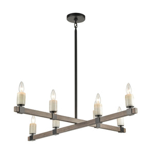 Atlas Stone Manor 39'' Wide 8-Light Linear Chandelier - Matte Black with Polished Stone Candle Accents CL11033-BK