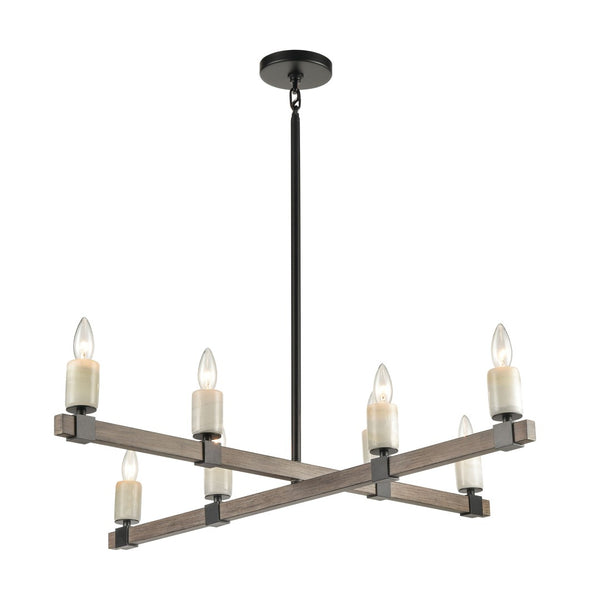 Atlas Stone Manor 39'' Wide 8-Light Linear Chandelier - Matte Black with Polished Stone Candle Accents CL11033-BK