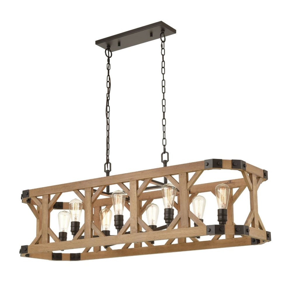 Atlas Structure 48'' Wide 8-Light Linear Chandelier - Rustic Medium Oak Design for Bold Dining Spaces CL11034-BZ