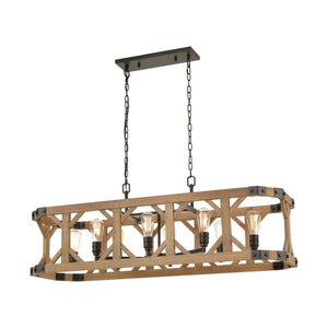 Atlas Structure 48'' Wide 8-Light Linear Chandelier - Rustic Medium Oak Design for Bold Dining Spaces CL11034-BZ